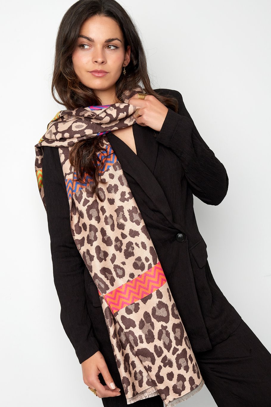 Panther-Schal mit farbigen Details - beige Bild3